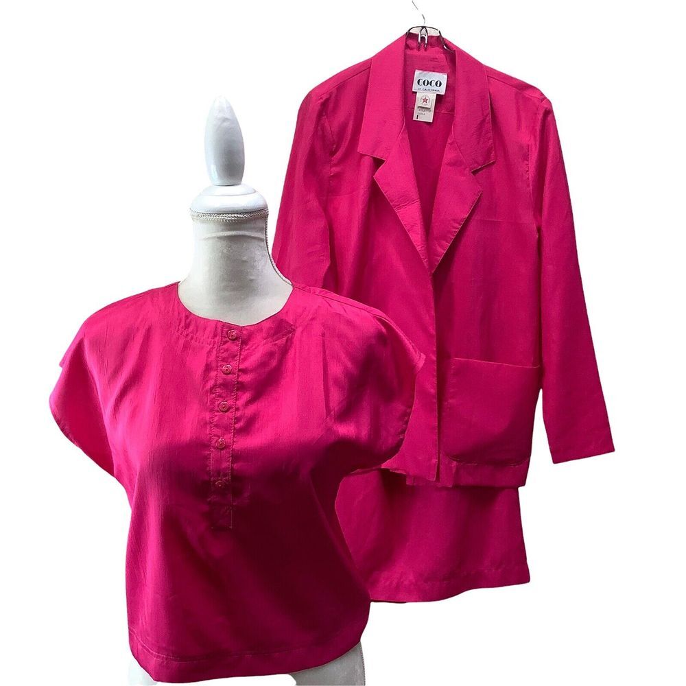 Vintage Coco of California 70s Sz 4 Pink 3‎ piece Jacket Blouse Skirt Pant Suit